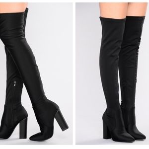 Thigh High Stretchy Black High Heel Boots